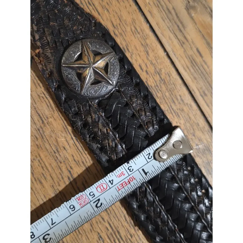 Vtg Braided Leather Western Star Concho BELT 40 Brown Silver Buckle Rodeo